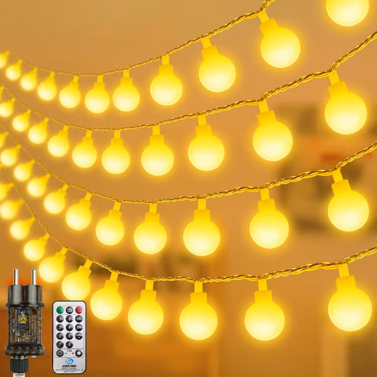 Catena luminosa a LED, 23 metri, luce bianco caldo, dimmerabile, 200 LED, grado di protezione IP44