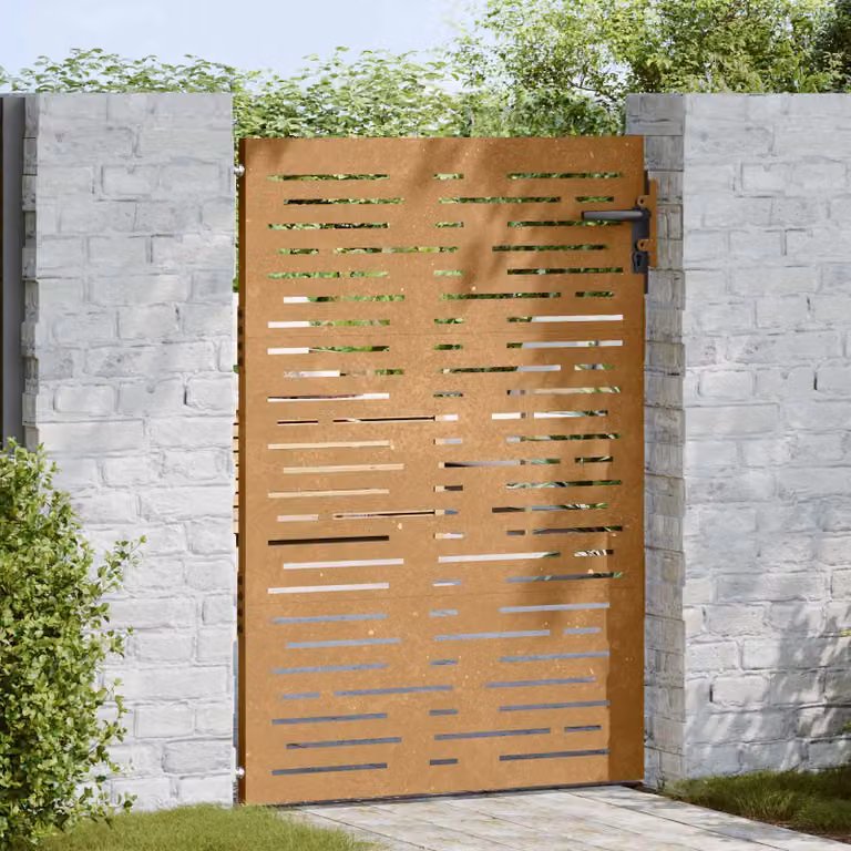 Cancello da giardino a battente vidaXL in acciaio color marrone con design quadrato, L: 85 cm, H: 150 cm