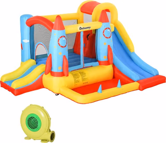 Castello Gonfiabile Outsunny con 2 Scivoli, Trampolino e Piscina per Bambini, Multicolore, L: 330 cm, P: 265 cm, H: 185 cm – 1