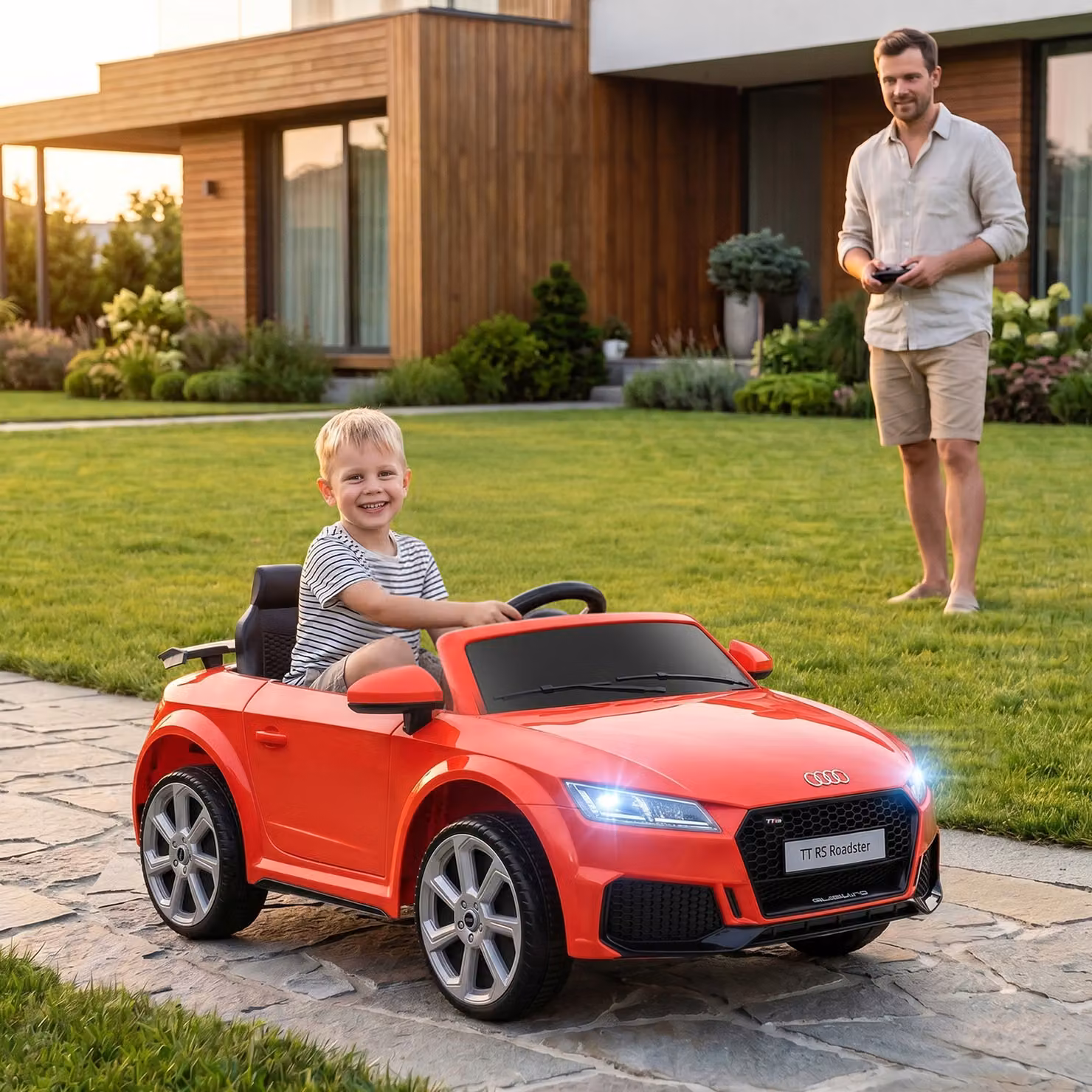 Macchina Elettrica per Bambini HOMCOM con Licenza Audi TT, Telecomando e Fari LED, Rosso, L 102 cm x P 60 cm x H 44 cm – 2
