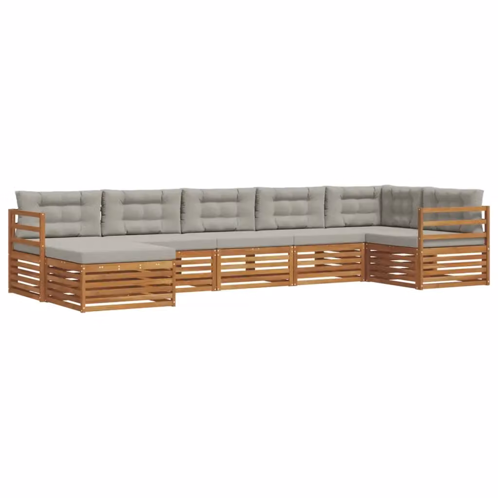 Set di divani da esterno a L con 7 pezzi vidaXL in legno di acacia e tessuto grigio – 2