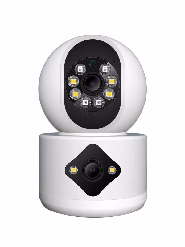 Telecamera a doppio obiettivo, bianca, RobiCam, Ultra HD, grandangolare, visione notturna a colori, modello R11, doppia telecamera, nera
