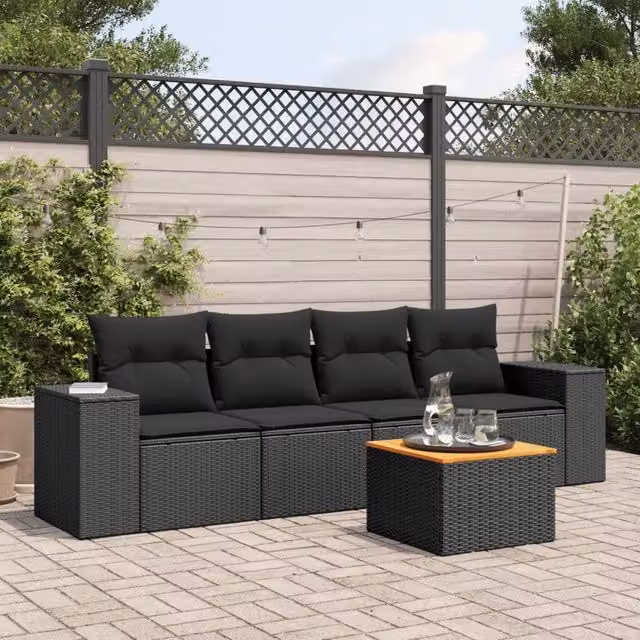 Set Divani da Giardino 5 pz con Cuscini in Polyrattan Nero 3225320