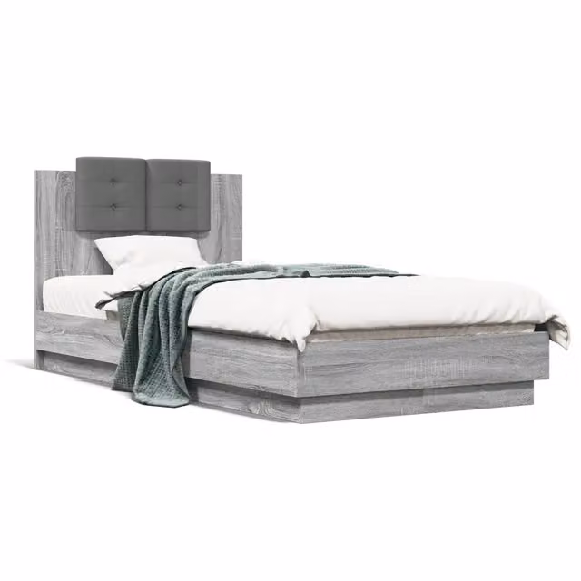 Letto singolo | Letto per adulti | Giroletto con Testiera Grigio Sonoma 75x190cm Legno Multistrato