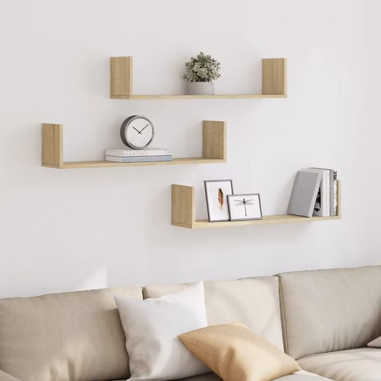 Set di 3 mensole a parete vidaXL in legno Rovere Sonoma, L 80 cm x P 18 cm x H 18 cm