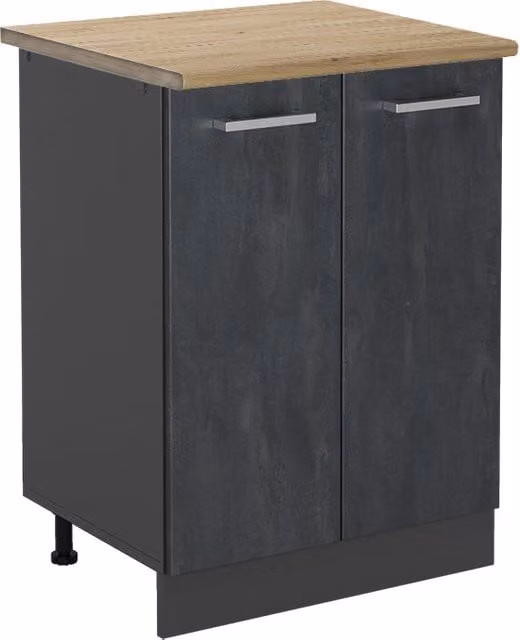 Mobiletto base cucina Vicco R-Line moderno in finitura Calce nera e Antracite con Rovere, L: 60 cm, H: 81,6 cm