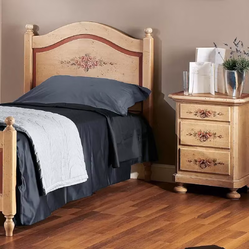 Letto singolo sagomato in legno stile shabby chic color avorio con dettagli rosso e beige Mobili 2G L/P/H: 99 x 212 x 112 cm – 3