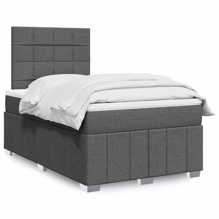 vidaXL Giroletto a Molle con Materasso Ibrido in Tessuto Grigio e Bianco L/P/H: 120 x 200 cm
