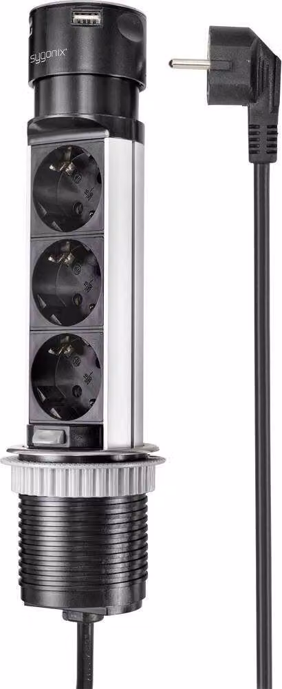 SY-4997104 Steckdosenturm Schwarz Edelstahl Schutzkontakt 1 St. (SY-4997104)
