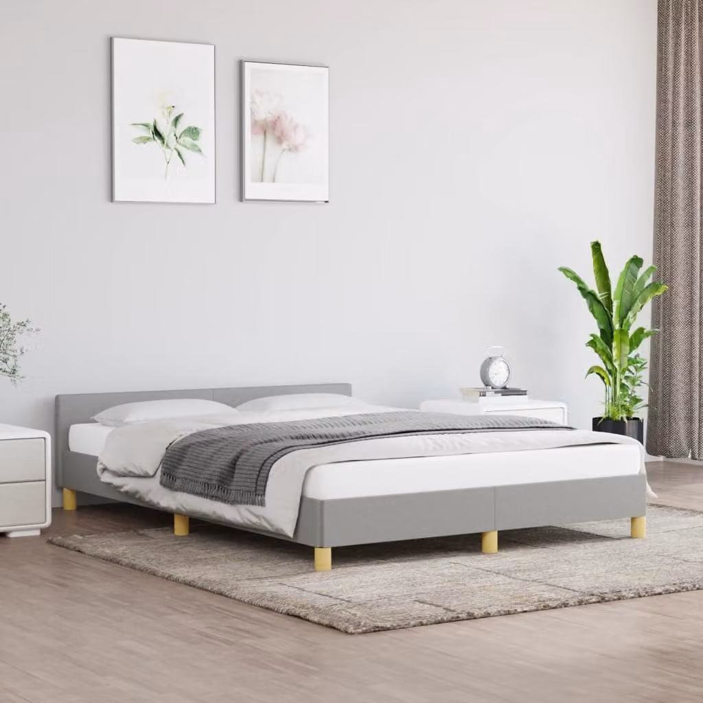 The Living Store Struttura letto con testiera in tessuto grigio chiaro 140x200 cm