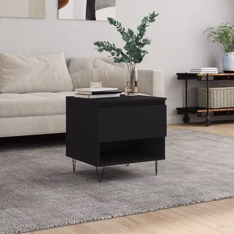 vidaXL Tavolino da Salotto Moderno Nero in Legno e Metallo L: 50 cm, P: 46 cm, H: 50 cm
