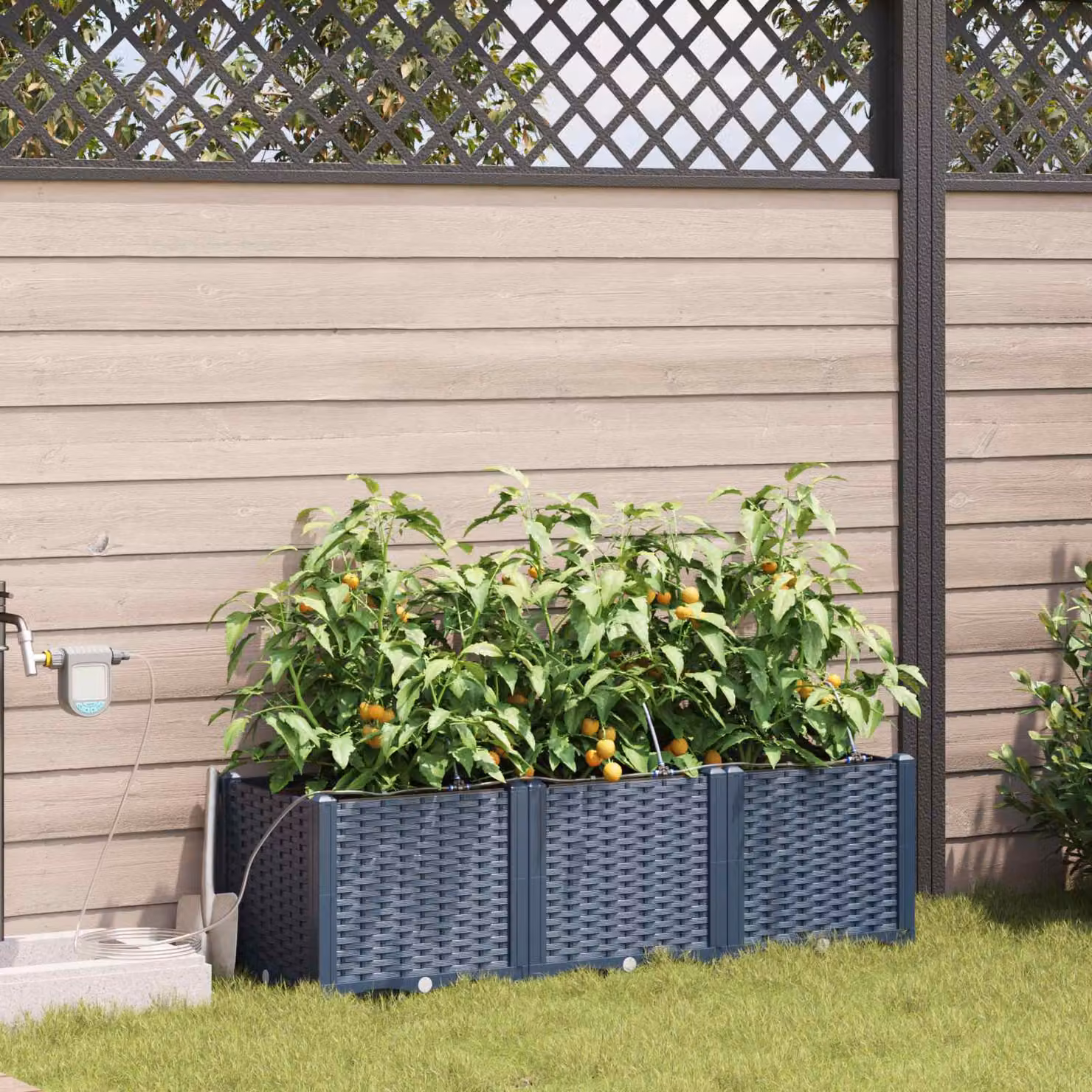 Set di 3 vasi da giardino vidaXL in plastica grigi L: 120 cm, P: 40 cm, H: 37,5 cm