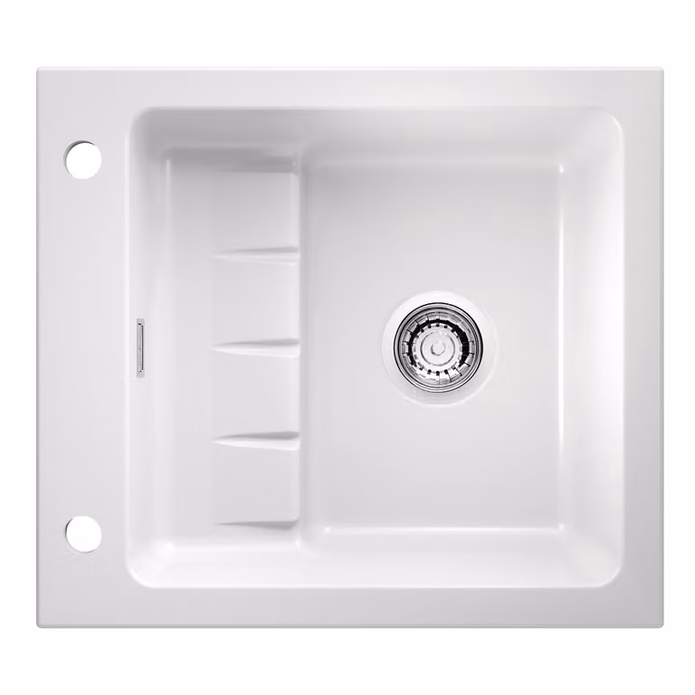NABER 1091001 Lavello da incasso PickUP E con miscelatore girevole Premium, a partire da 600 mm di larghezza del mobile, Vetroceramica, bianco lucido