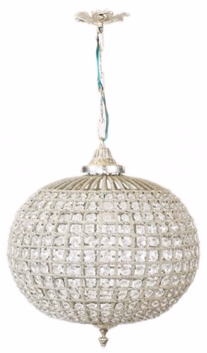 Lampada a sospensione Casa Padrino in stile barocco, elegante paralume in vetro color argento, dimensioni 35 x altezza 65 cm
