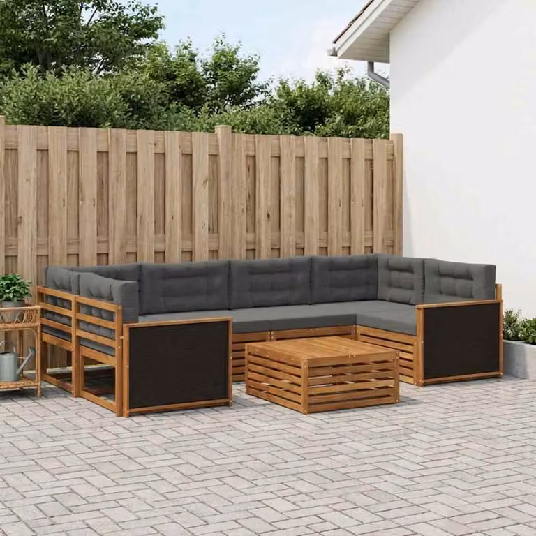 Set di divani da esterno vidaXL a forma di U composto da 7 pezzi in legno di acacia con cuscini in poliestere antracite e beige