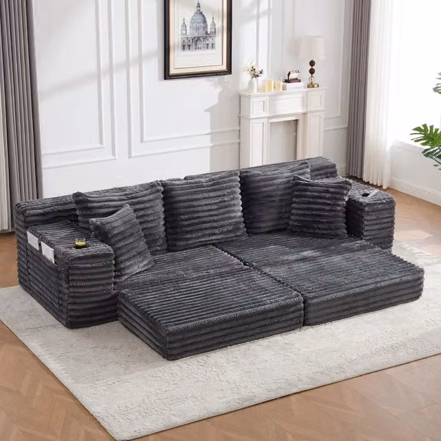 Divano letto 2 posti estraibile ¨C Minimal ¨C grigio scuro, tessuto con cuscini