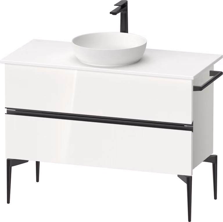 Duravit Sivida Meuble sous-lavabo sur console, 2 tiroirs, poignée noire diamantée mate, 1045x475x548mm, SV46590BD220000, SV46590BD220000