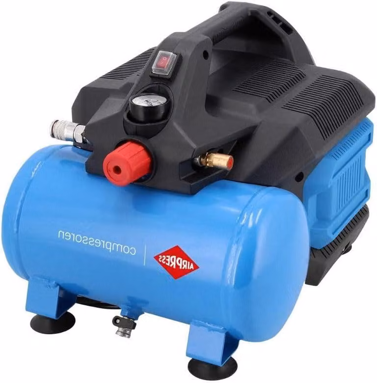 Compressore a pistoni compatto, silenzioso e senza olio - serbatoio a pressione da 6 litri - pressione massima di 8 bar