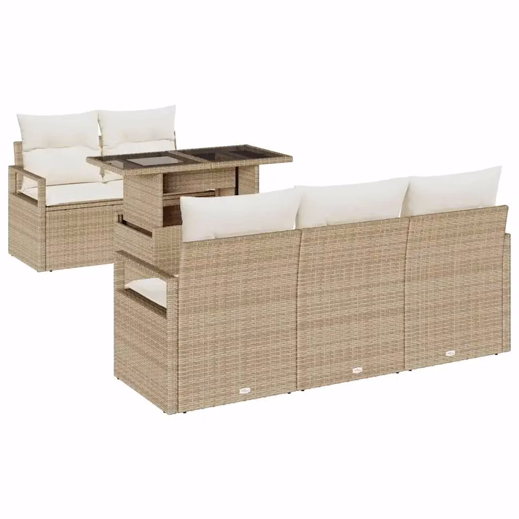 Set Divano da Giardino vidaXL a 6 posti in Polyrattan Beige con Cuscini e Tavolino da Caffè – 2