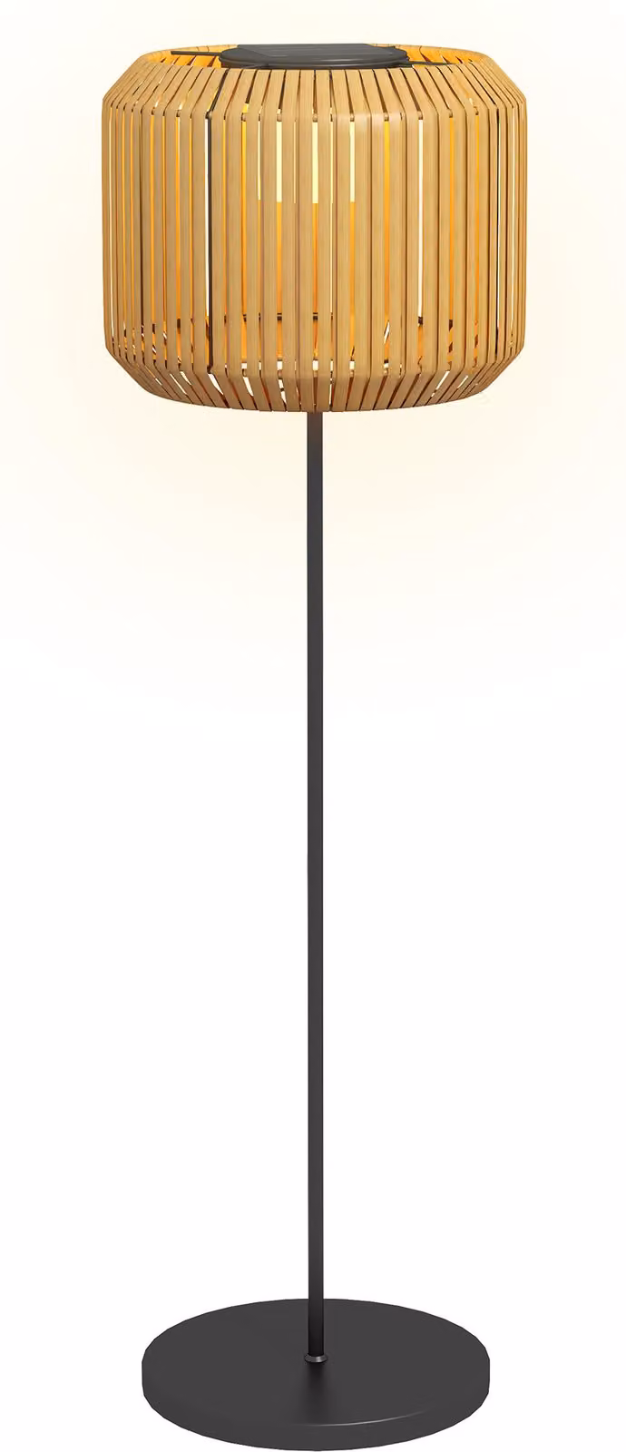 Lampione solare Moonbite, altezza 130 cm, paralume in rattan, LED bianche calde 2500 K, sensore di luminosità, grado di protezione IP44, acciaio verniciato a polvere, 15 lumen, colore giallo