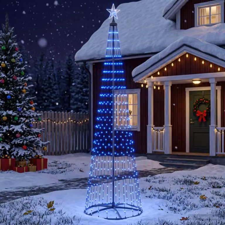 vidaXL Albero di Natale a cono LED 250 cm 470 LED Blu Acciaio Bianco