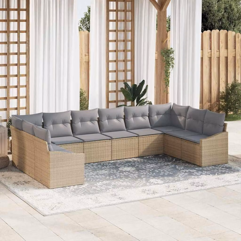Maison Exclusive - Set di divani da salotto, 10 pezzi, color beige [Materiale sintetico]: rattan sintetico