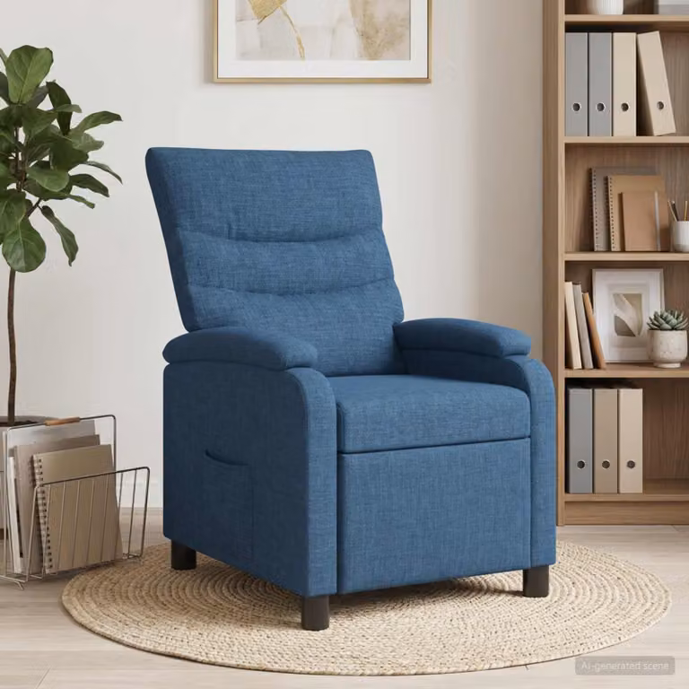 vidaXL Poltrona reclinabile moderna in tessuto blu con braccioli