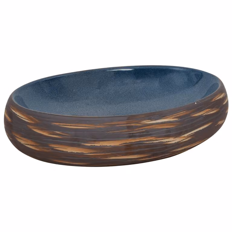 Lavabo da Appoggio Marrone e Blu Ovale 59x40x15 cm Vetroceramica