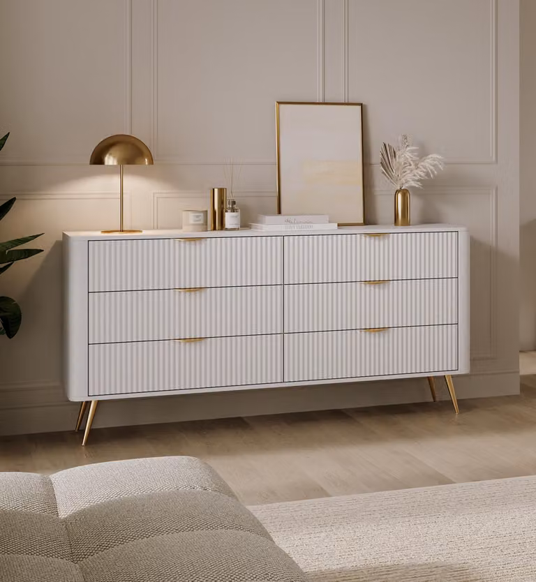 AX LIVING Comodino bianco con cassetti Vespasia 163 6S - larghezza 163,2 cm