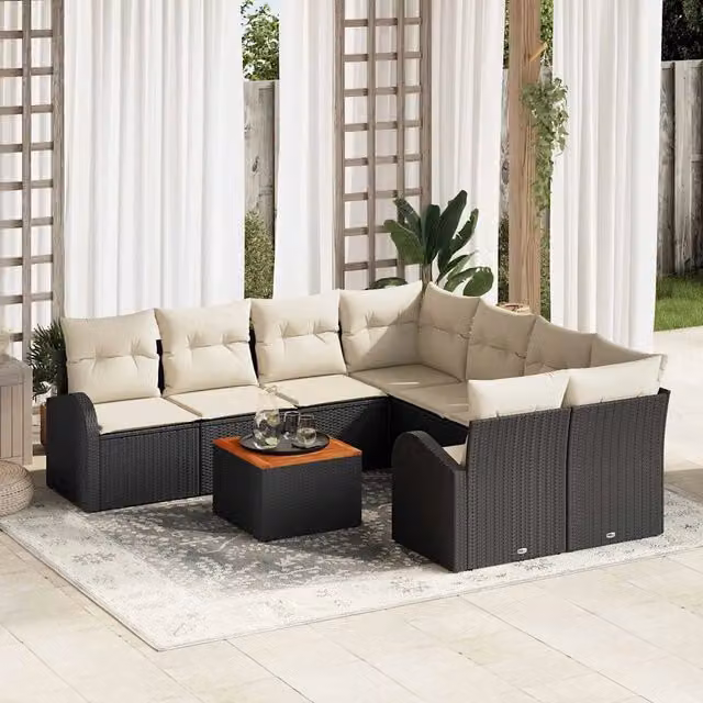 Set Divano da Giardino 9 pz Nero e Crema polyrattan 3356227