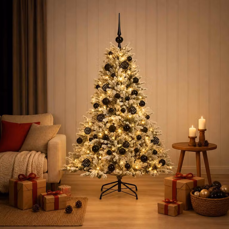 Albero di Natale artificiale moderno vidaXL verde con 150 LED bianco caldo e decorazioni, Altezza: 120 cm