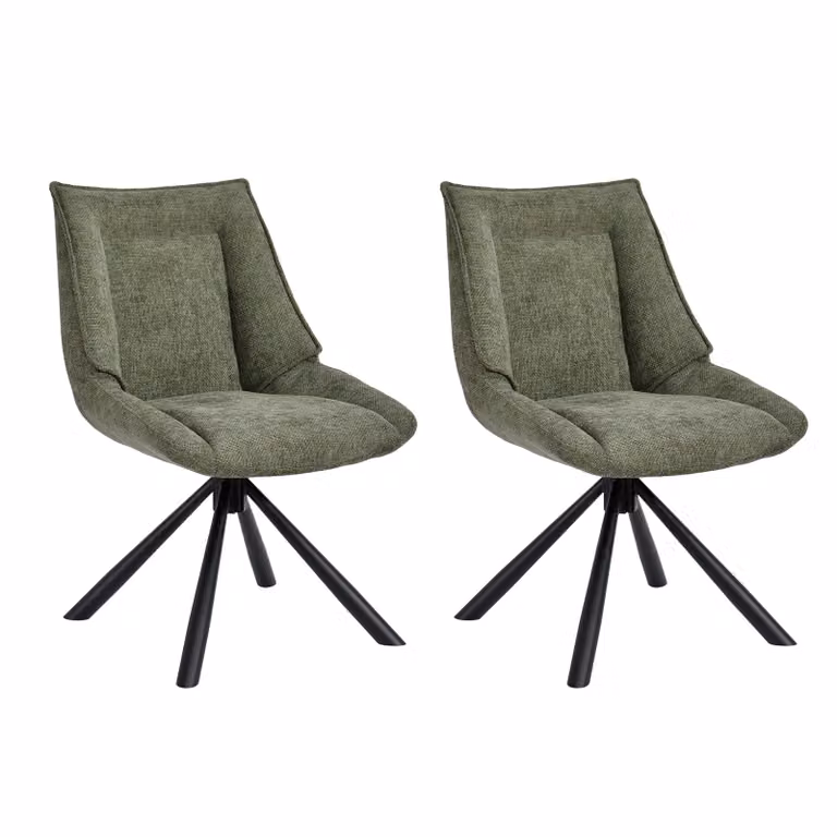 Duhome sedia da pranzo set di 2 sedie da cucina Sedia girevole a 180° in tessuto di ciniglia e struttura in metallo sedia da salotto con funzione di ritorno, verde