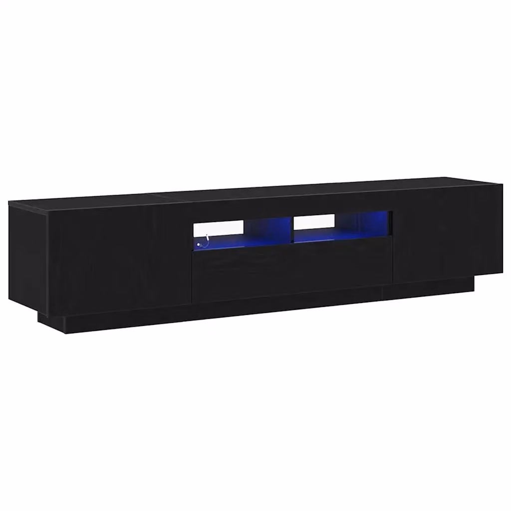 Set di 2 mobili TV moderni vidaXL in legno nero opaco con illuminazione integrata, L 180 x P 35 x H 40 cm – 2