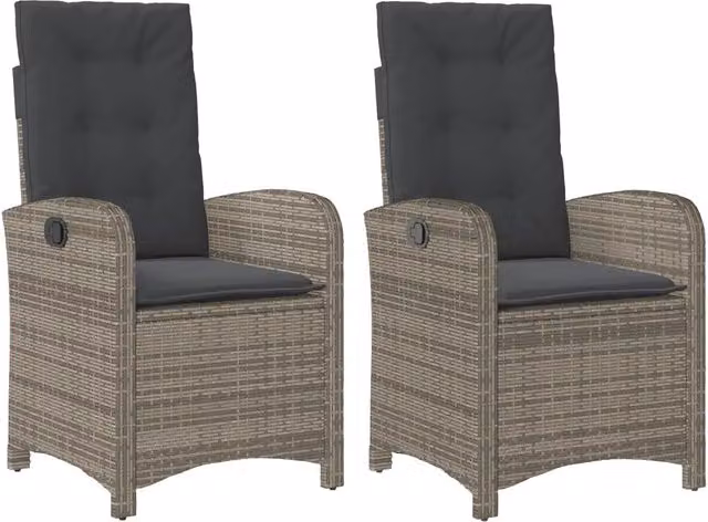 Set di 2 sedie da giardino reclinabili in rattan e metallo con braccioli e cuscini in tessuto, colore grigio – 1