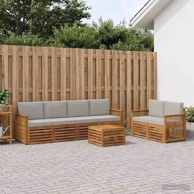 Set di divani da esterno 7 pz Naturale e Grigio Chiaro 3384057
