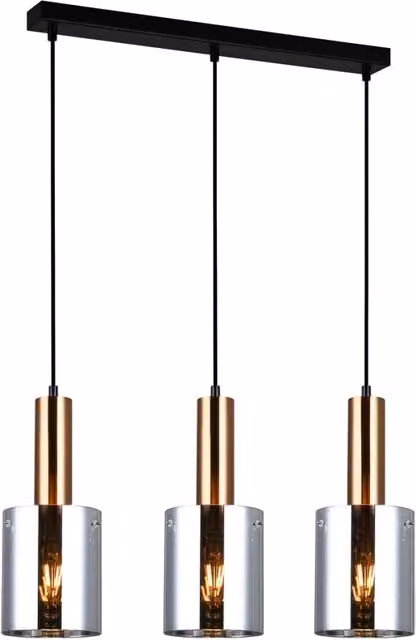 Lampadario a sospensione Italux Sardo moderno in metallo e vetro con 3 luci E27 dimmerabile, disponibile in oro, cromo o nero, altezza regolabile