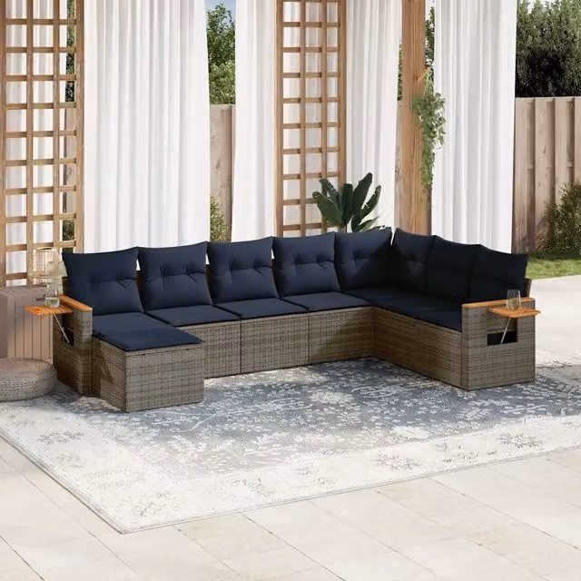 Set Divani da Giardino 8 pz con Cuscini Grigio in Polyrattan 3227090