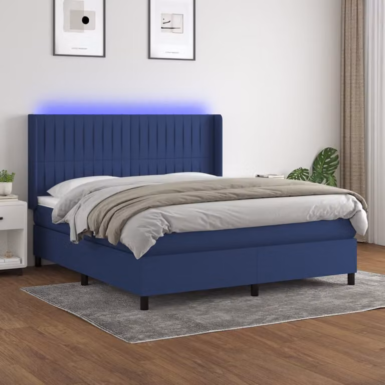Letto a Molle vidaXL con Testiera in Tessuto, Illuminazione LED e Porta USB, L/P: 160 x 200 cm