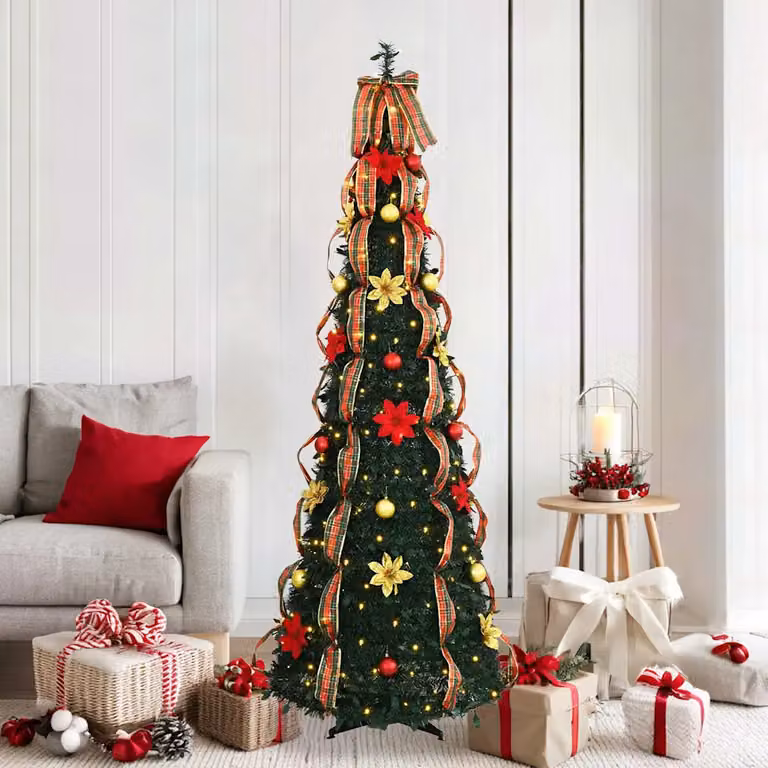 Albero di Natale artificiale vidaXL verde con 150 LED luce bianca calda in PVC e metallo