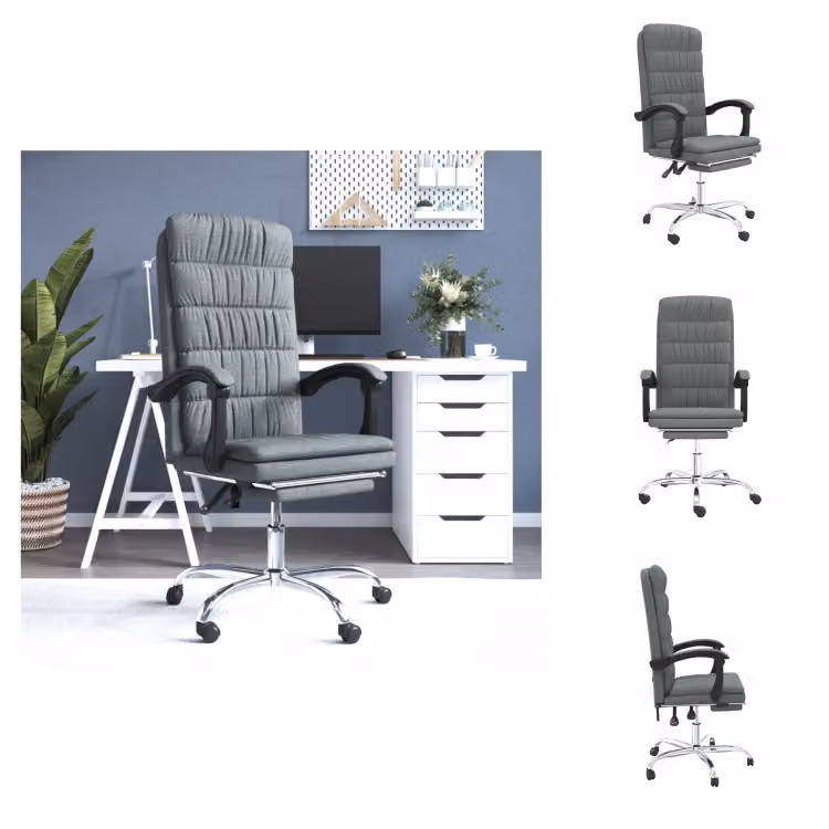vidaXL Sedia da ufficio con funzione reclinabile in tessuto grigio scuro - Sedie da ufficio