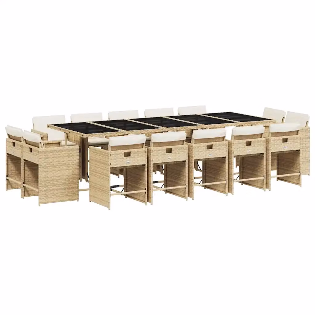 Set da pranzo da giardino vidaXL in polyrattan con cuscini beige e piano in vetro per 15 persone – 2