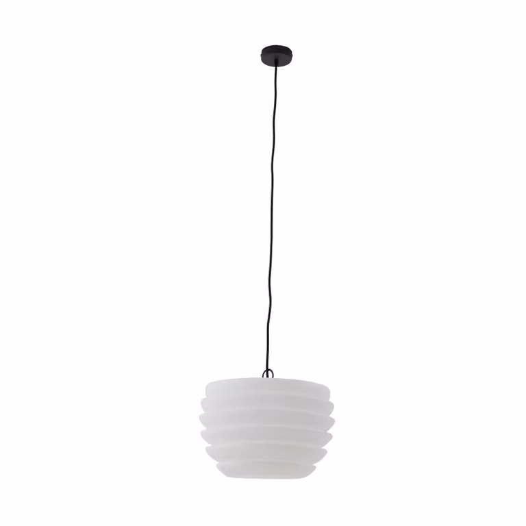 Lindby Arona, lampada a sospensione per esterni, bianco, plastica, Ø 38 cm