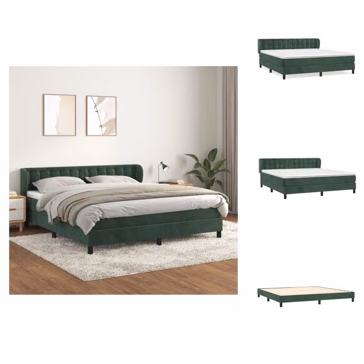 vidaXL Letto a molle con materasso verde scuro 200x200 cm in velluto - Letti e strutture letto