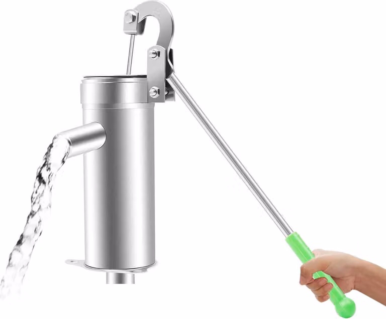 Pompa manuale per pozzi - Pompa a mano - Acciaio inossidabile 202 - Altezza di aspirazione fino a 8 m - Attacco Ø 32 mm diametro esterno - Per giardino e cortile - Verde