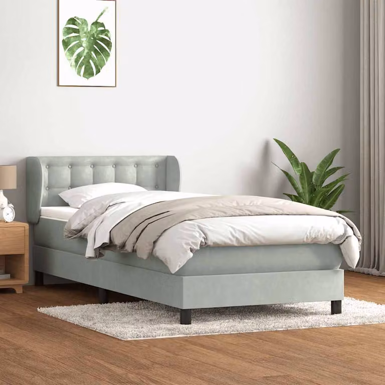vidaXL Giroletto a Molle Ibrido con Materasso in Velluto Grigio e Bianco L: 83 cm, H: 213 cm