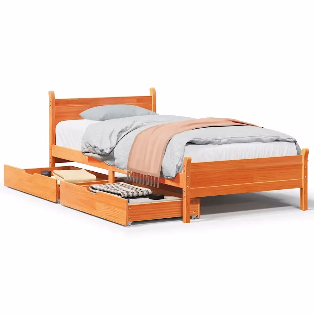 Letto in legno di pino vidaXL Marrone Cera con doghe piatte L/P: 100 x 200 cm – 2