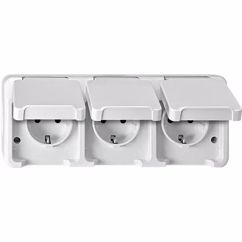 Merten MEG2390-8019 Presa a tre vie con contatto di terra, disposizione orizzontale con protezione tattile, bianco polare, AQUASTAR