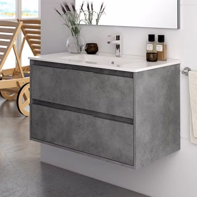 Mobile bagno sospeso Bolton colore cemento 60x45x48H 2 cassetti: design moderno e funzionalità