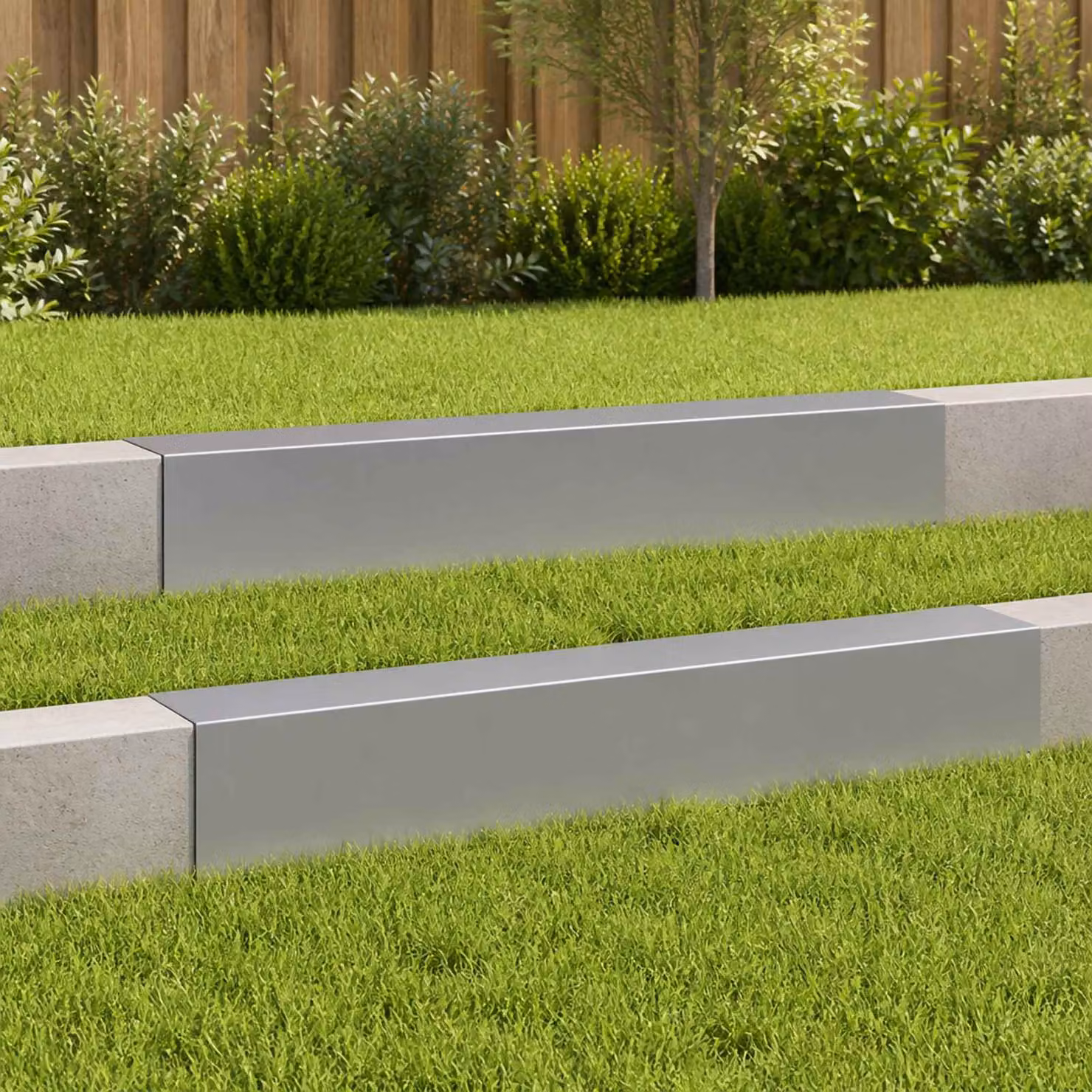 Set di 2 profili di copertura per giardino vidaXL in acciaio zincato grigio, L: 100 cm, P: 20 cm, H: 15 cm