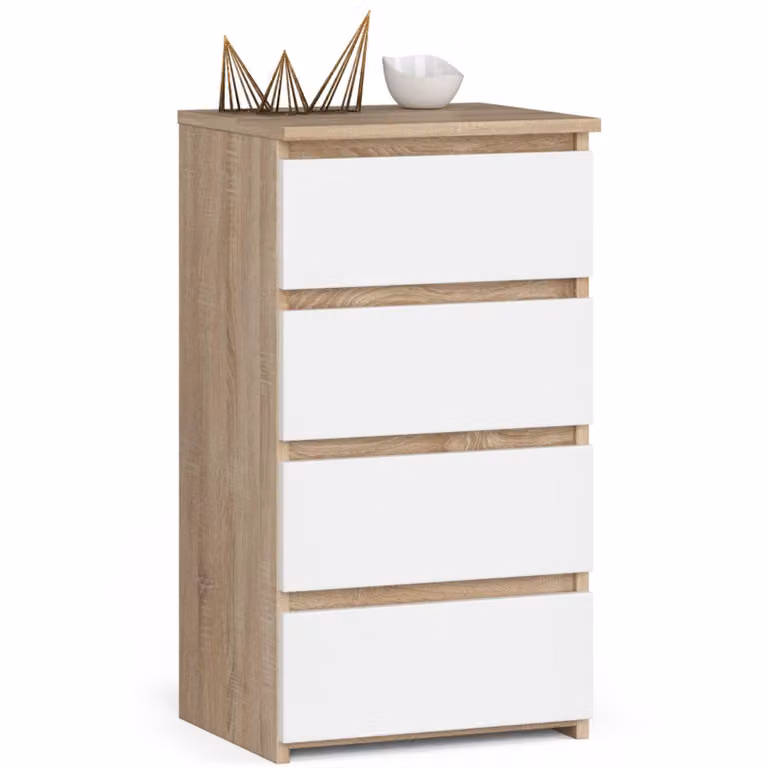 Comò CL4 40 cm rovere Sonoma e bianco con 4 cassetti per riporre